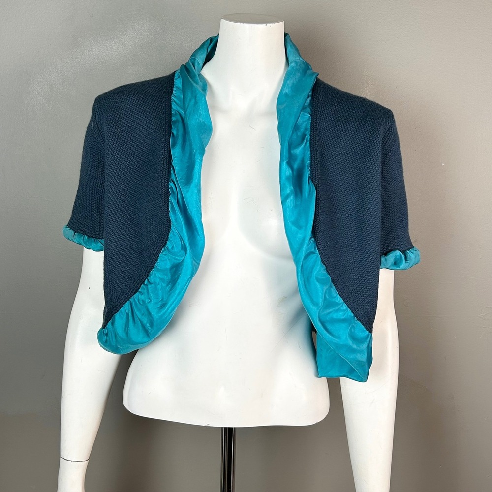 Marc Jacobs Cardigan Sweater Medium Ruffle Shrug Whimsical Colorful Wool Shabby